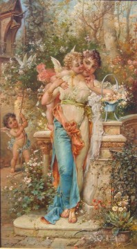 花の天使と美しさのハンス・ザツカの古典的な花 Oil Paintings